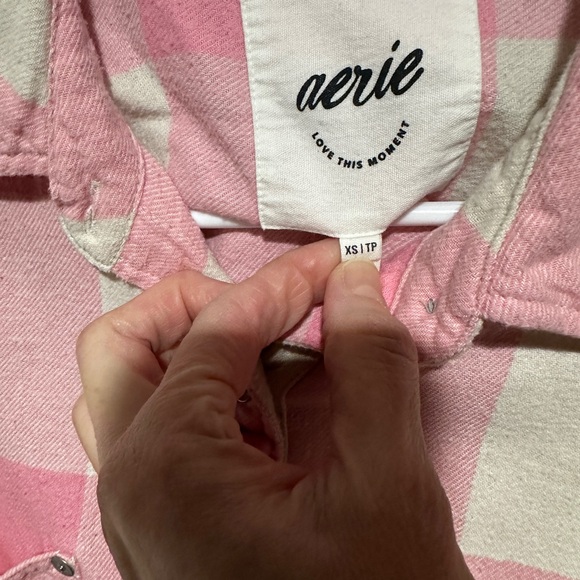Aerie Pink and Cream Checkered flannel Shirt - Picture 5 of 7